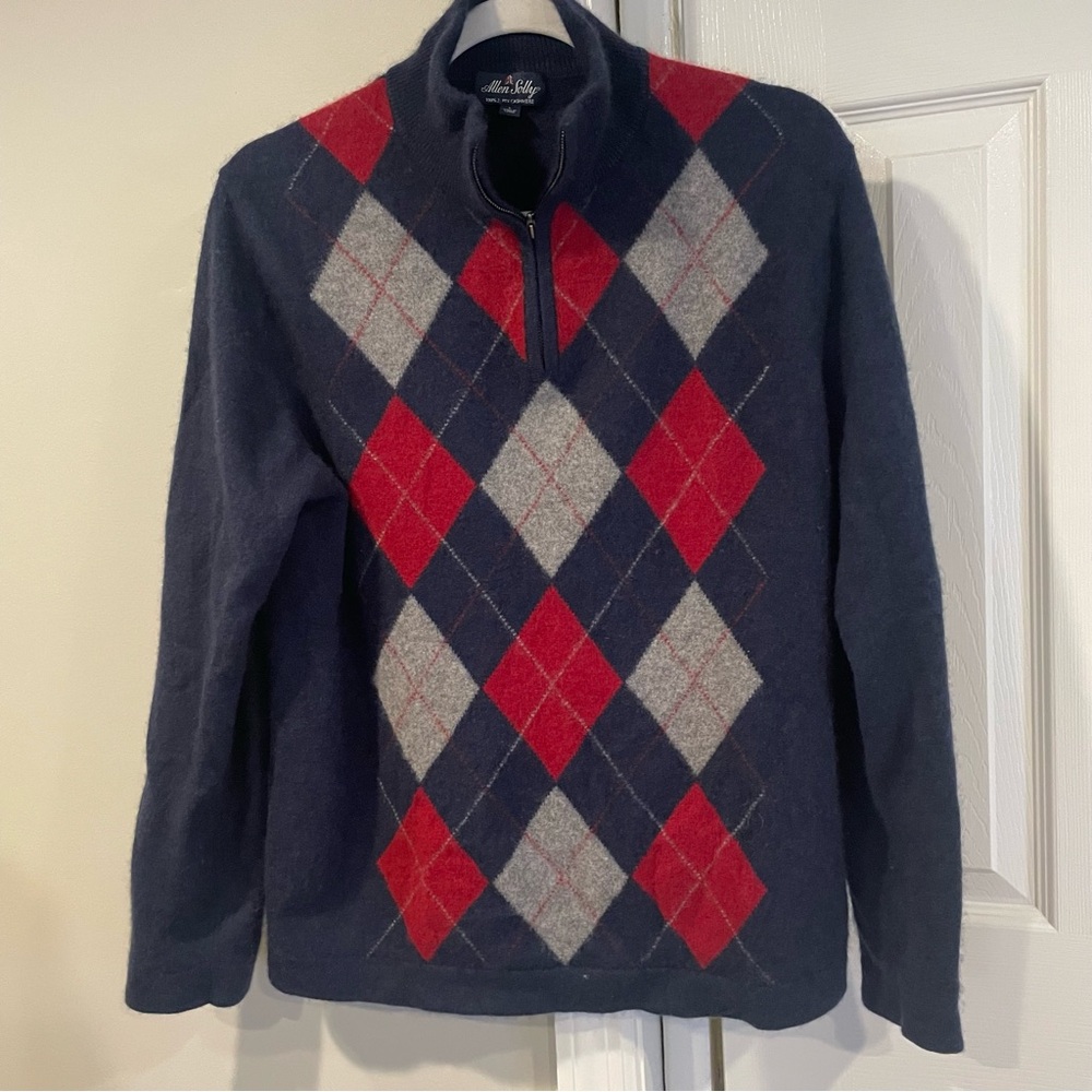 Allen Solly 2ply cashmere argyle 1/4 zip sweater size L